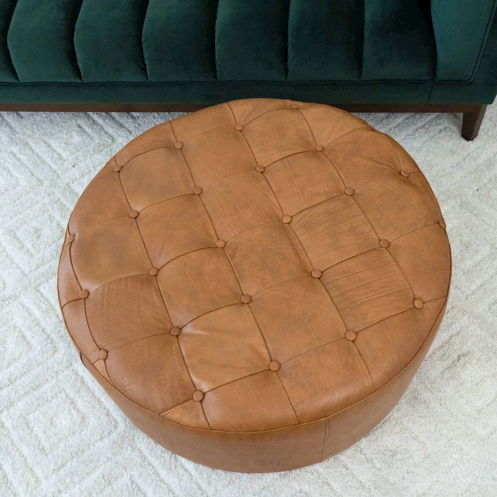 Seletar  Tan Leather Ottoman. Picture 4