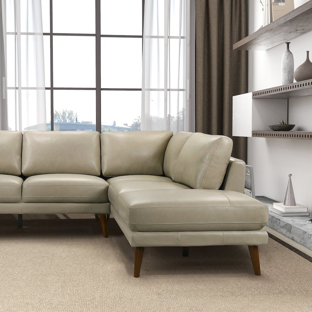 Benson Beige Leather Sectional Sofa Right Facing Chaise. Picture 5