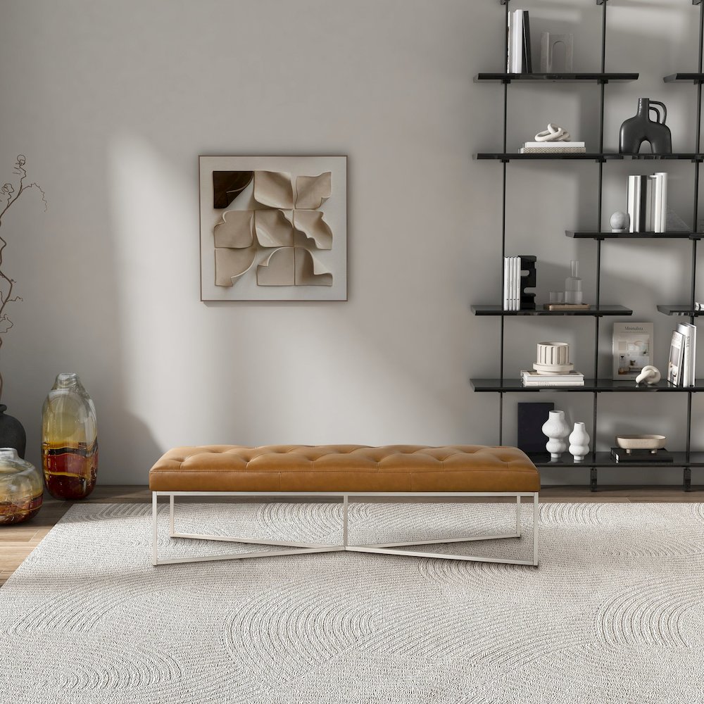 Harper Tan Genuine Leather Bench. Picture 2