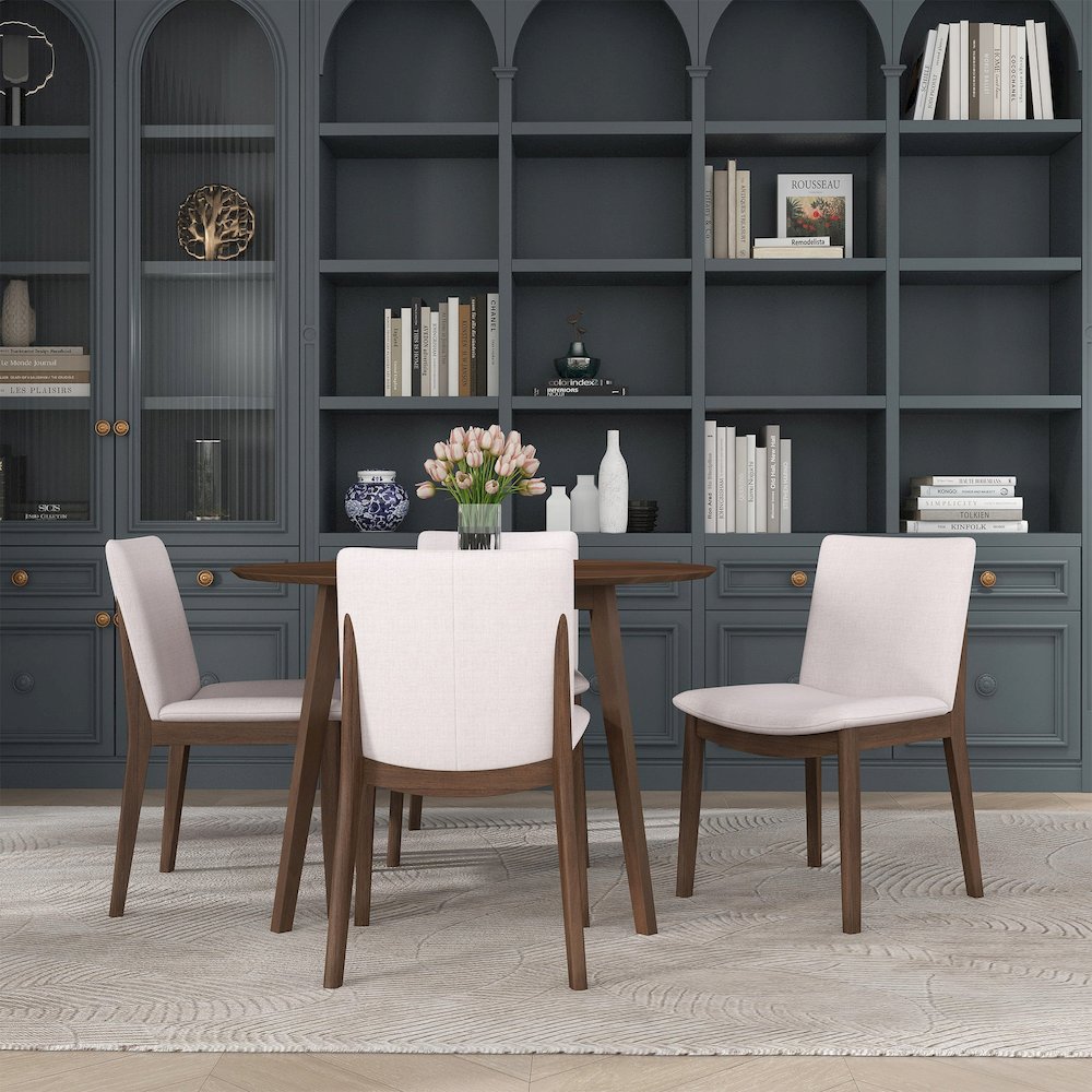 Laura  Beige Linen Solid Wood Dining Chair (Set Of 2). Picture 2