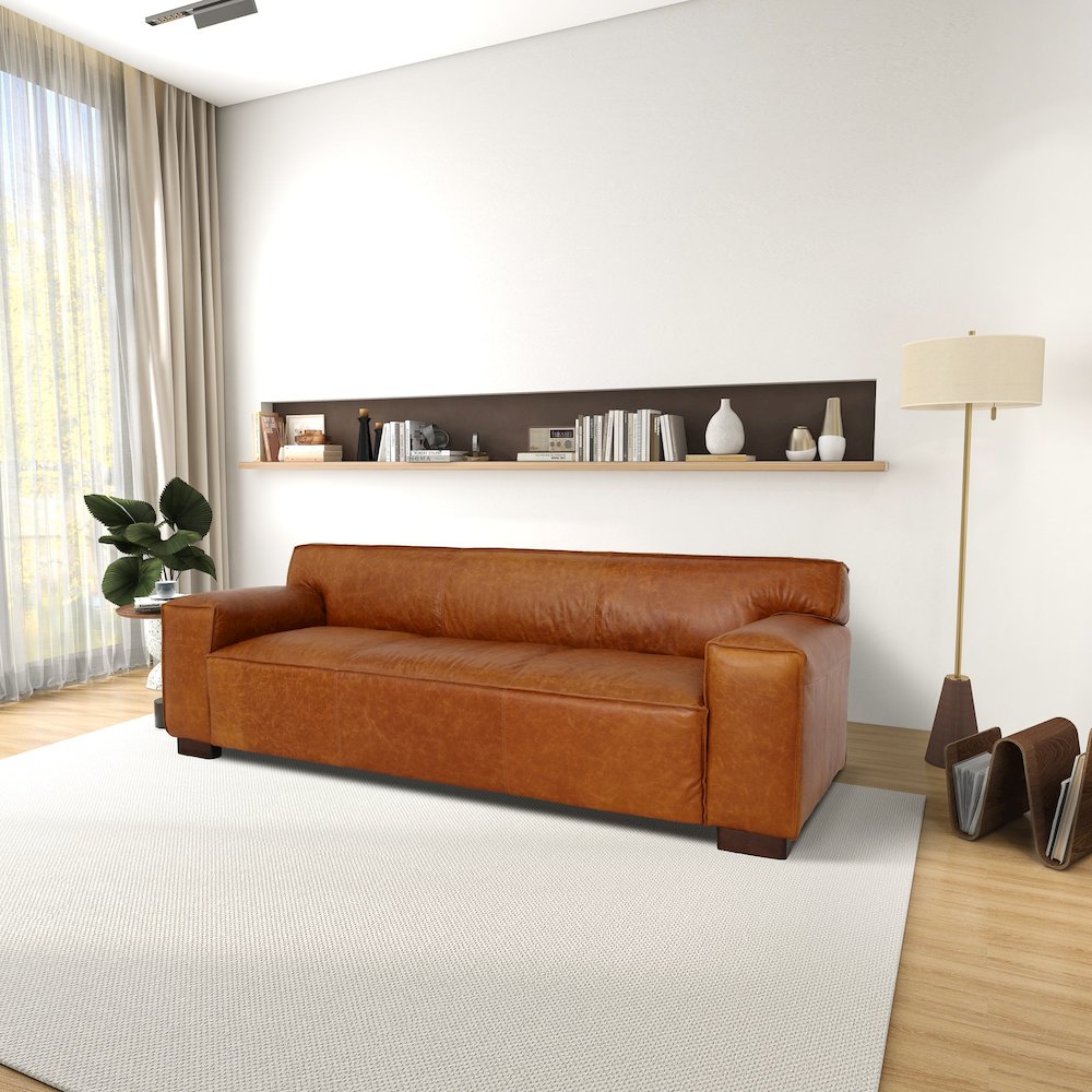 Morgan Waxy Cognac Leather Sofa. Picture 3