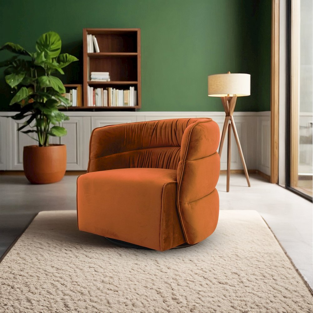 Walden Swivel Chair - Burnt Orange Velvet. Picture 1
