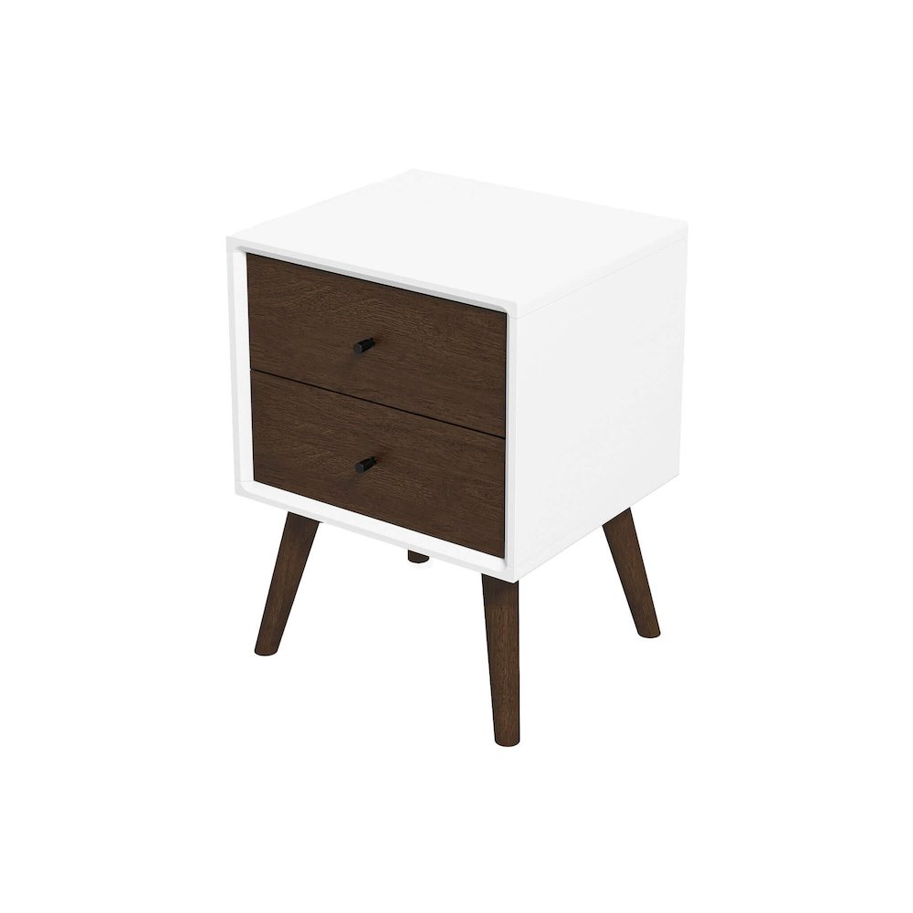 Caroline Mid Century Modern Style White Night Stand 2-Drawer. Picture 1
