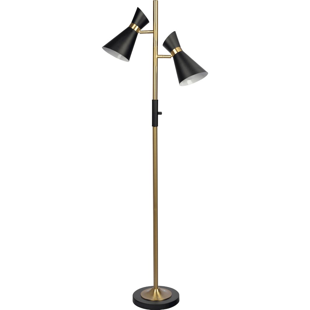 Axis Brassed Gold Floor Lamp with 4-Way Switch Double Spots with Metal Base. Picture 1