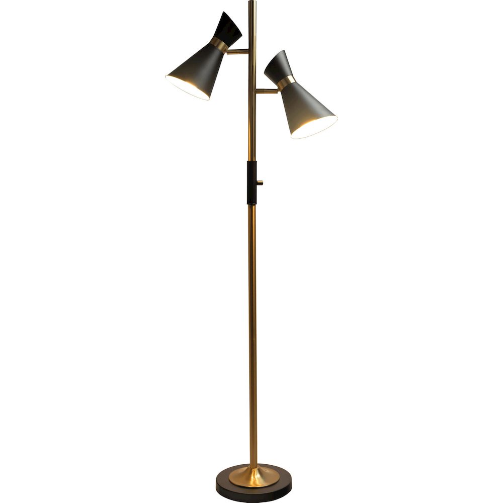Axis Brassed Gold Floor Lamp with 4-Way Switch Double Spots with Metal Base. Picture 2