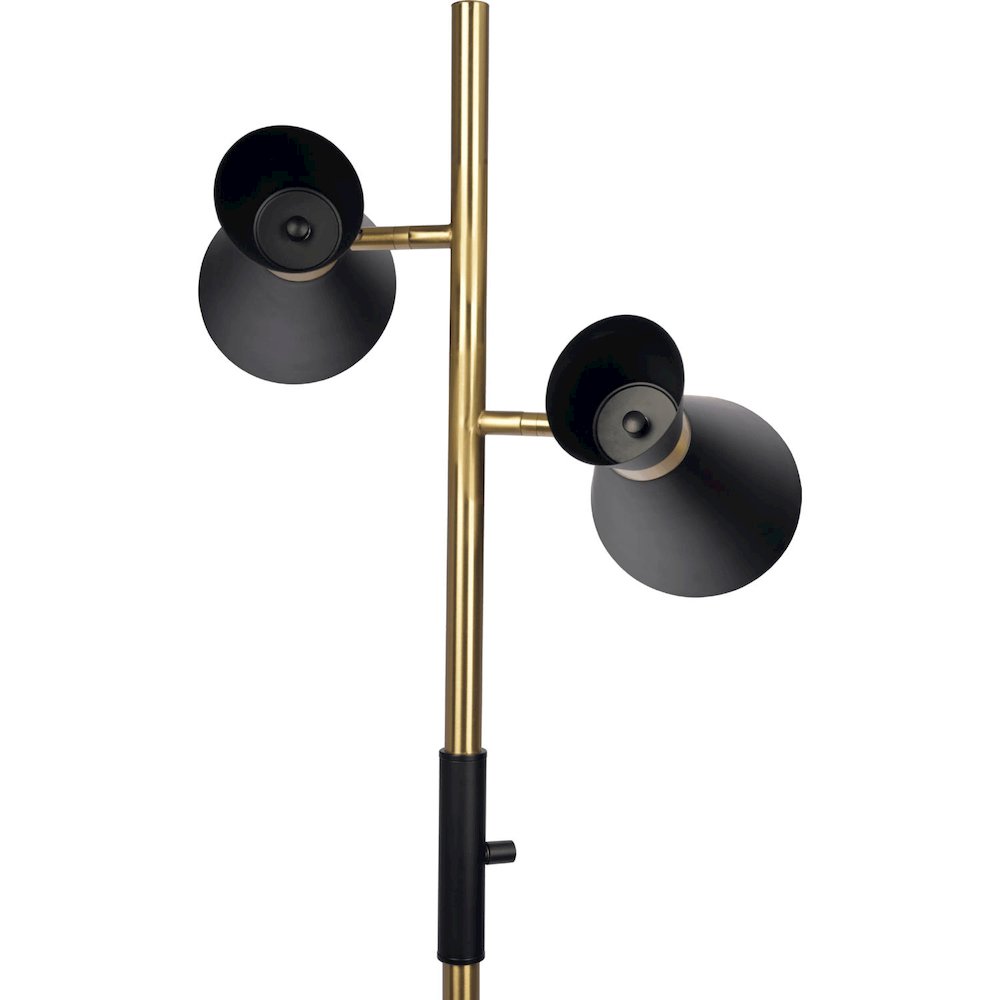 Axis Brassed Gold Floor Lamp with 4-Way Switch Double Spots with Metal Base. Picture 3