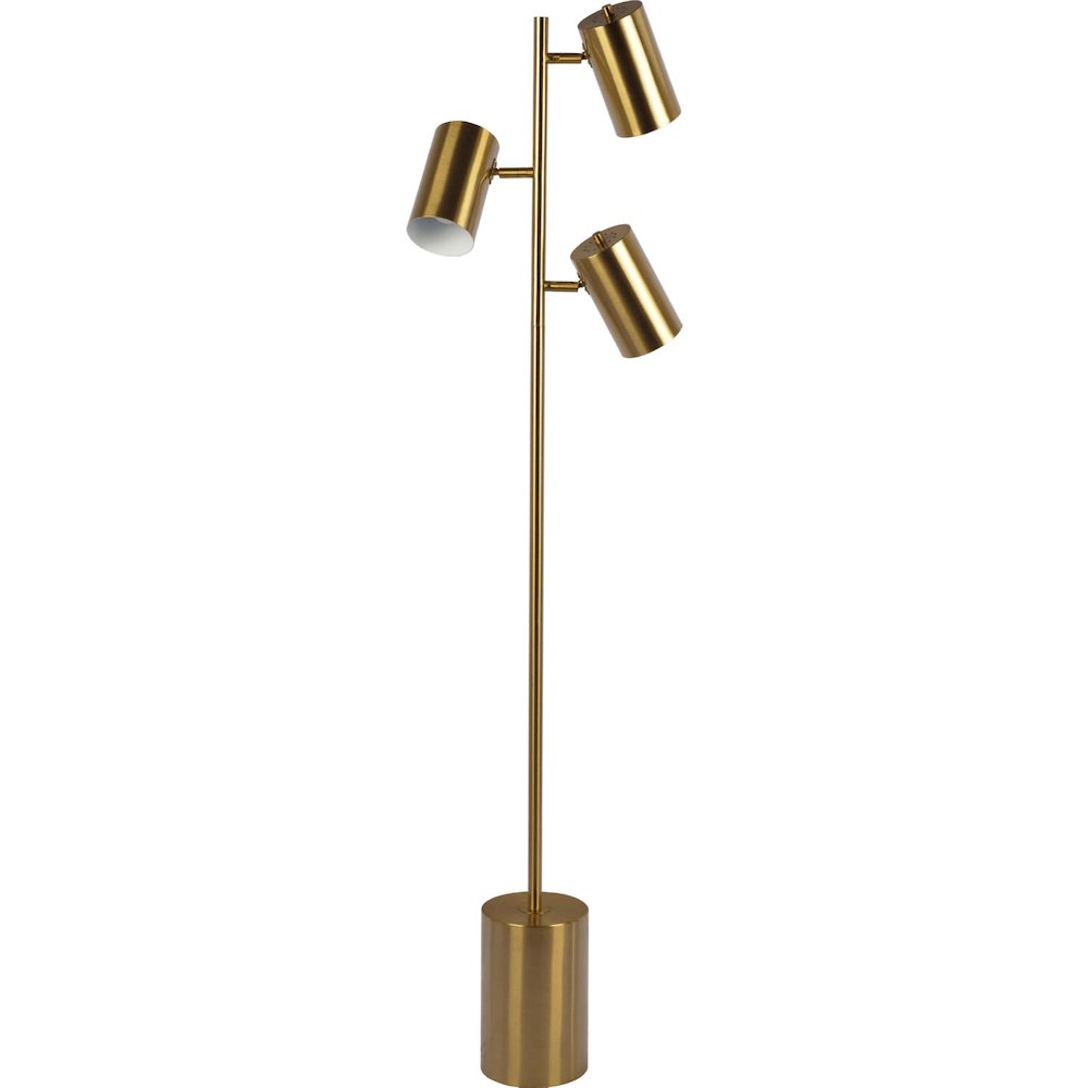 Harmony Brassed Gold Floor Lamp with Rotary Switch Triple Spots Metal Block Base. Picture 1