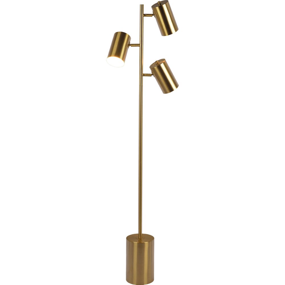 Harmony Brassed Gold Floor Lamp with Rotary Switch Triple Spots Metal Block Base. Picture 2