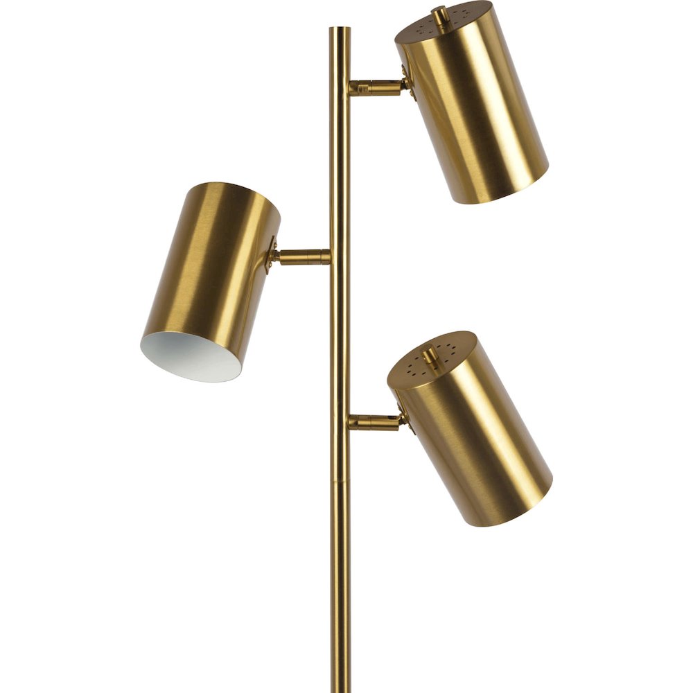 Harmony Brassed Gold Floor Lamp with Rotary Switch Triple Spots Metal Block Base. Picture 3