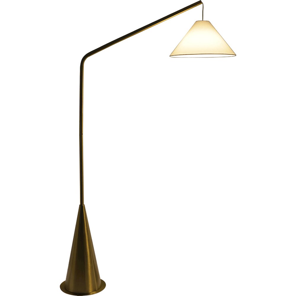 Lisbon Floor Lamp with On/Off Switch Coned Base Hanging White Shade. Picture 1