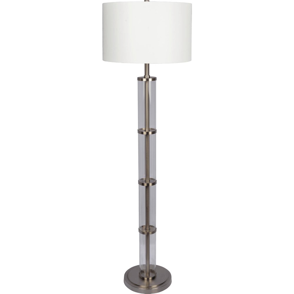 Brushed Nickel Floor Lamp with 3-Way Rotary Switch Clear Glass Body  Metal Base. Picture 2