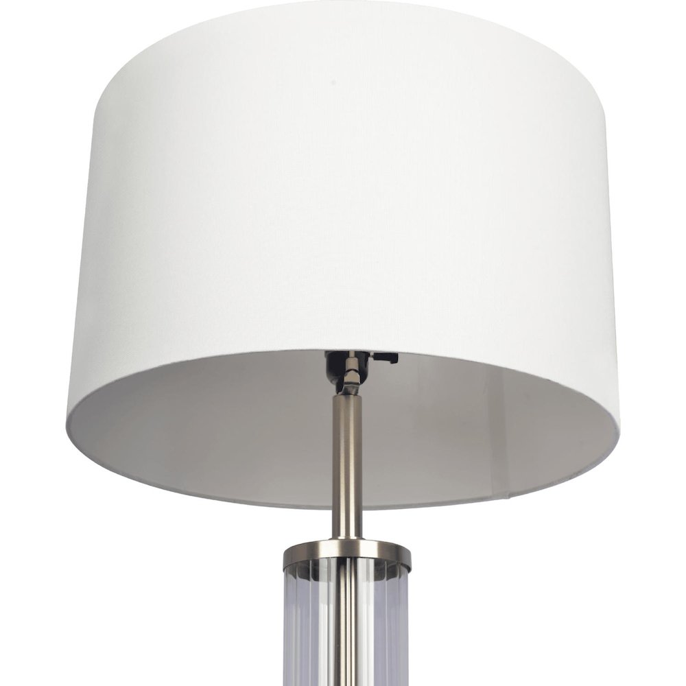 Brushed Nickel Floor Lamp with 3-Way Rotary Switch Clear Glass Body  Metal Base. Picture 4