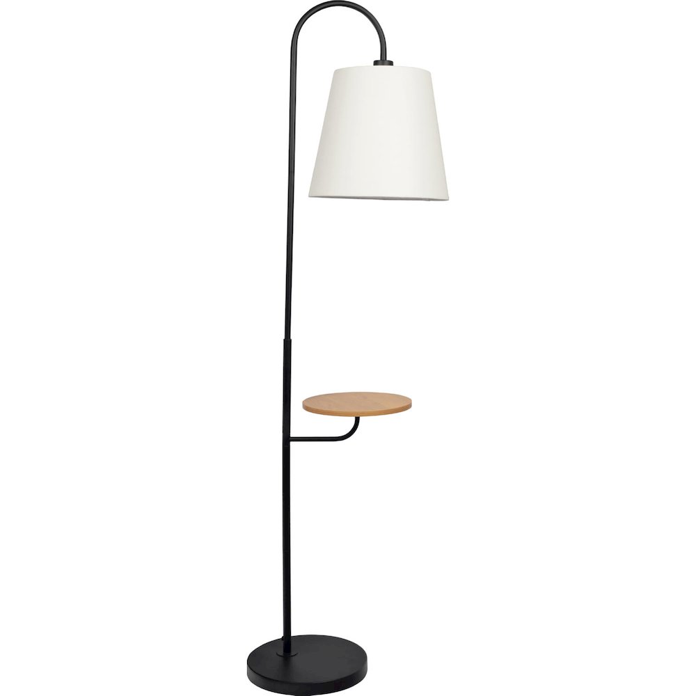Seoul Black Floor Lamp with Rotary Switch Wood Table Metal Base. Picture 3