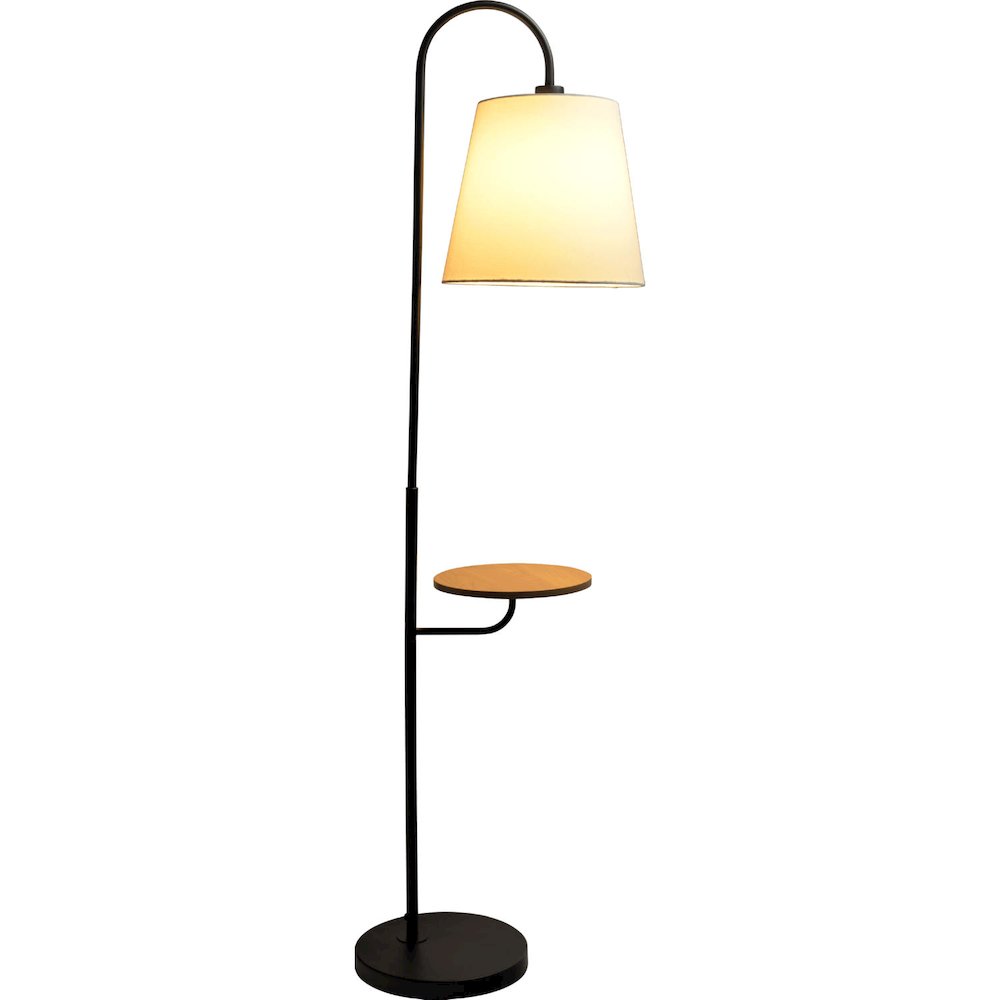 Seoul Black Floor Lamp with Rotary Switch Wood Table Metal Base. Picture 1