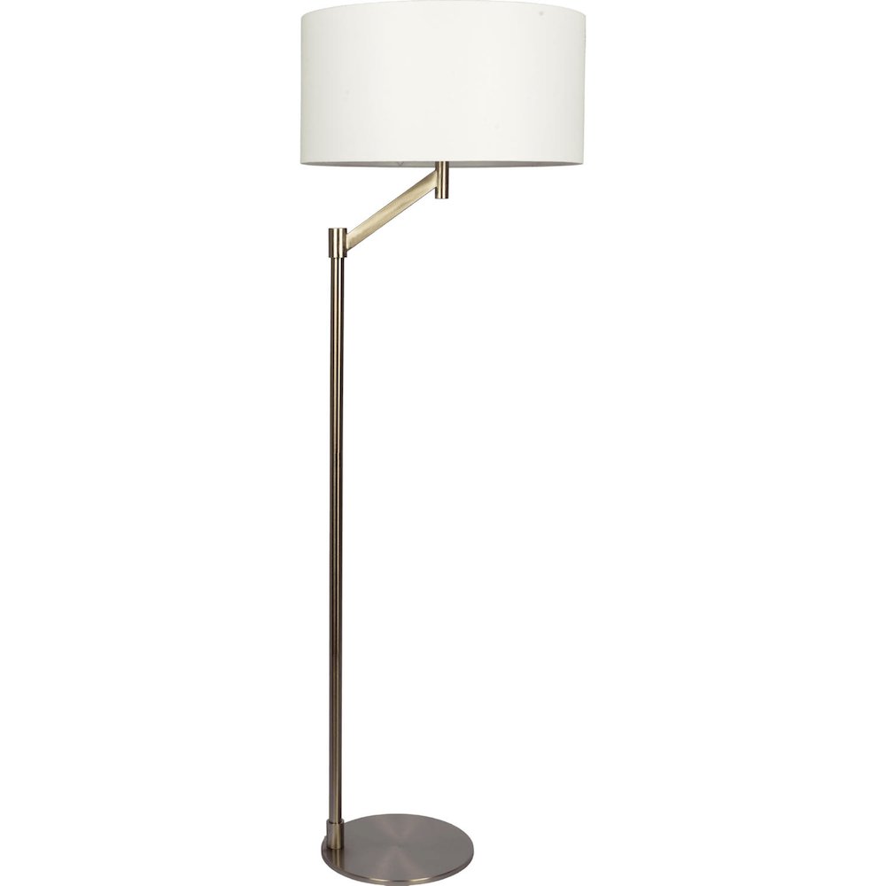 Serene Brushed Nickel Floor Lamp with Rotary Switch Metal Base White Linen Shade. Picture 1