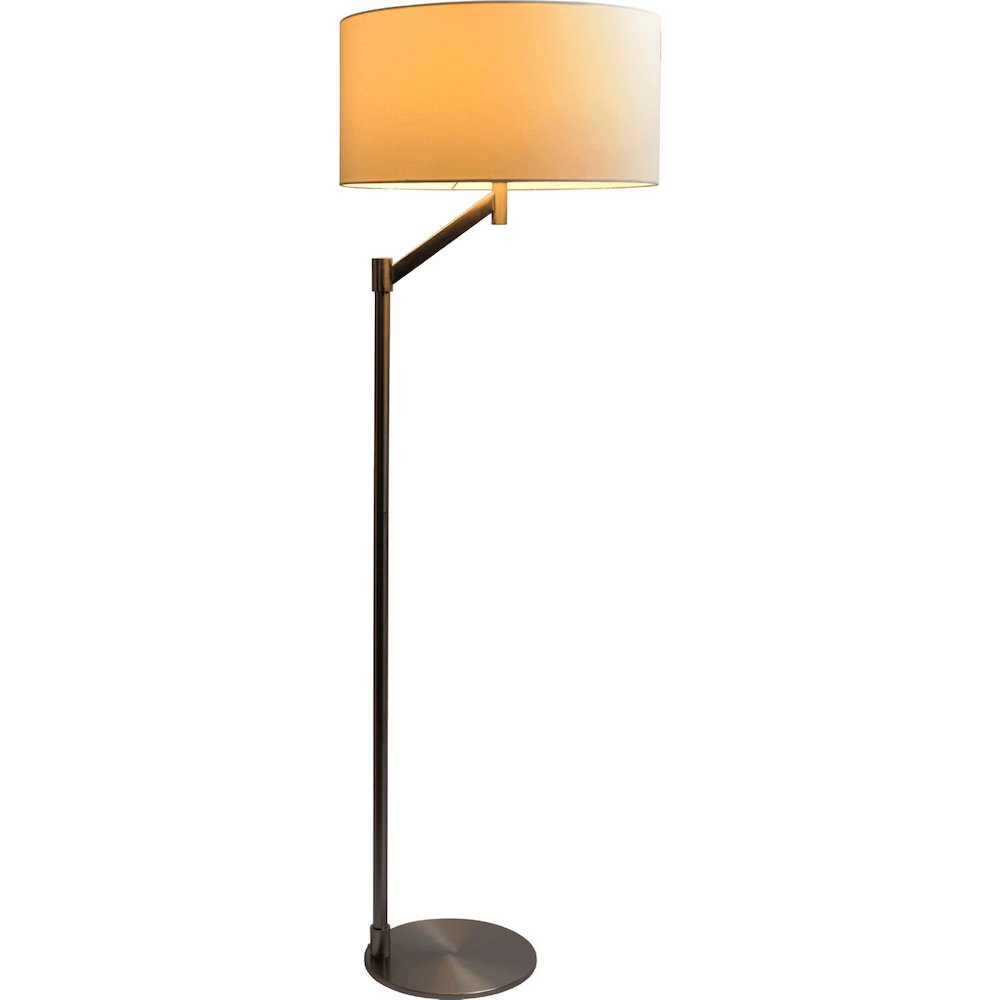Serene Brushed Nickel Floor Lamp with Rotary Switch Metal Base White Linen Shade. Picture 2