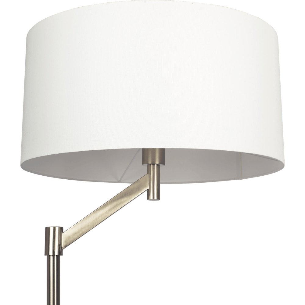 Serene Brushed Nickel Floor Lamp with Rotary Switch Metal Base White Linen Shade. Picture 4