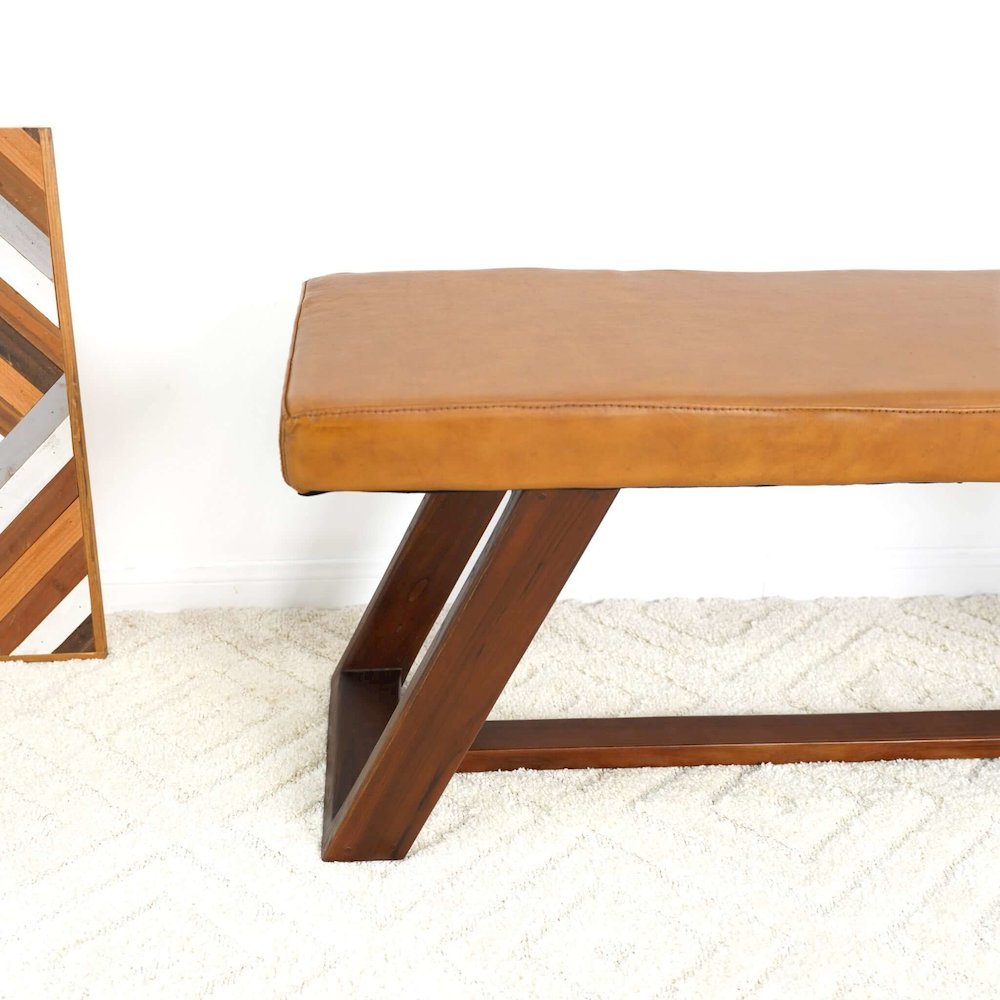 Marley Genuine Leather Bench in Tan. Picture 4