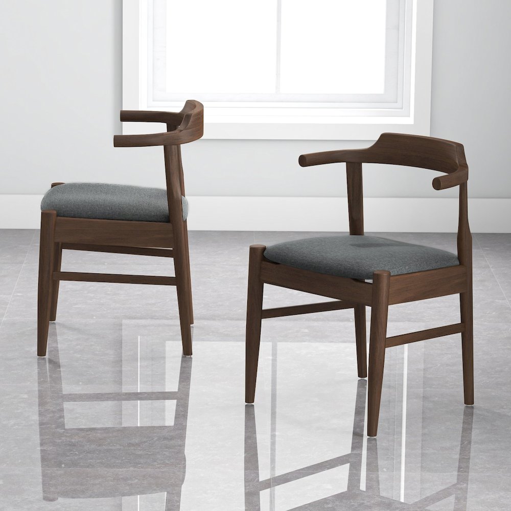 Leon Mid-Century Modern Grey Fabric Dining Chair (Set of 2). Picture 6