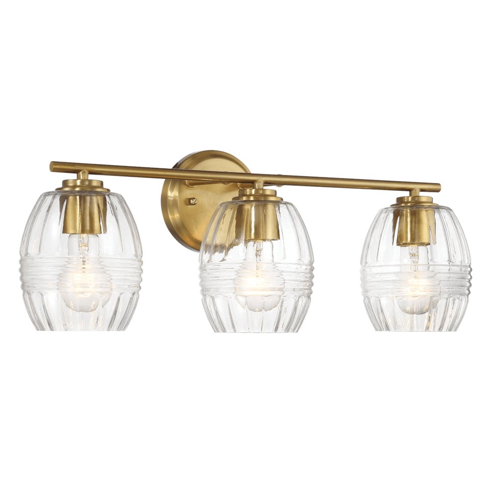Luster Three Lights Vanity With Clear Glass Mirror Wall Lamp - Satin Brass. Picture 3