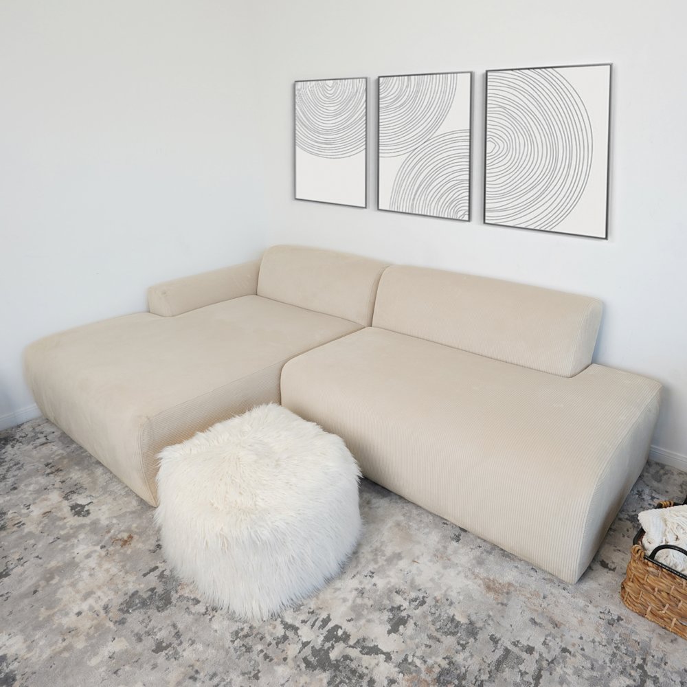 Mar Sectional Cream Corduroy Sofa(Left Facing). Picture 3