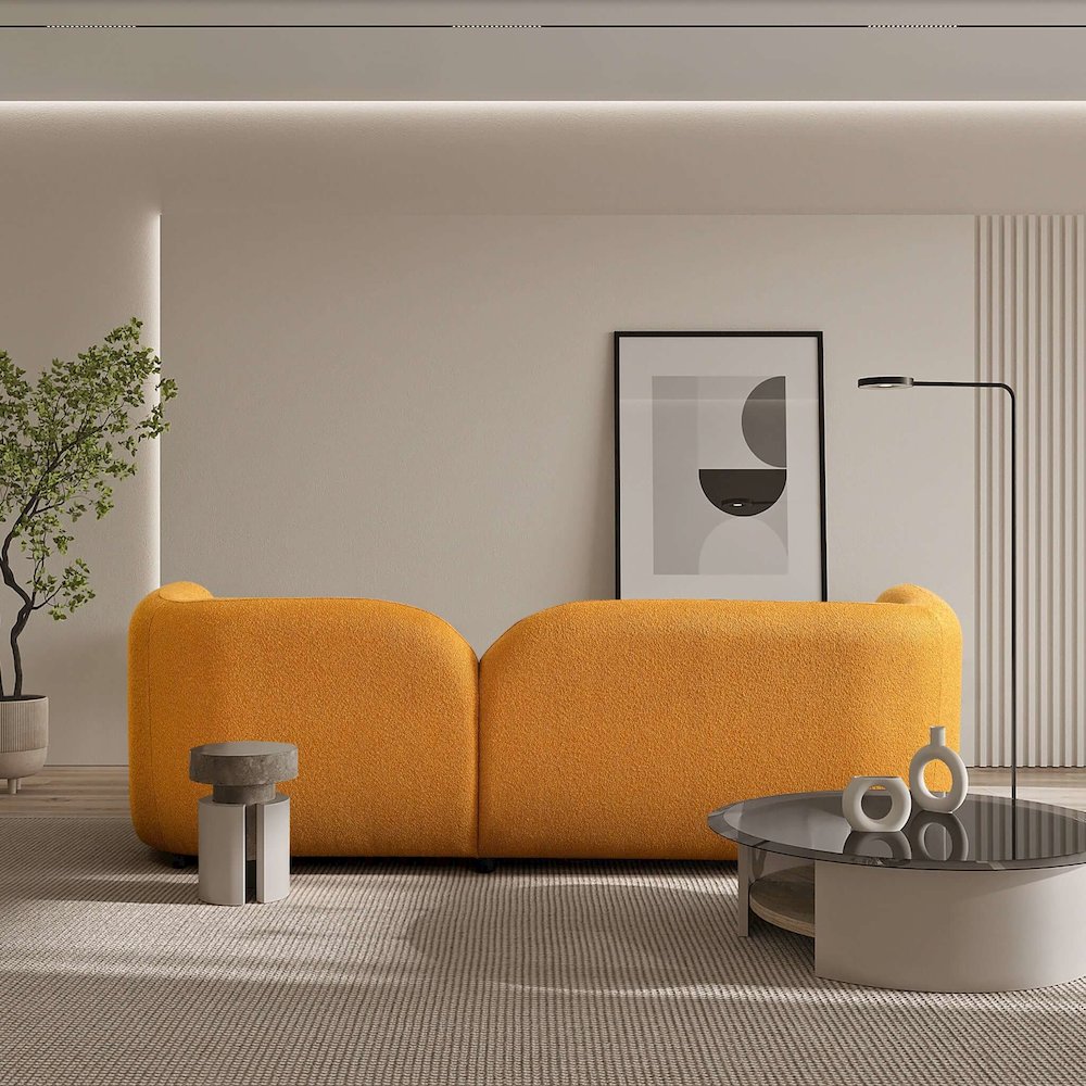 Donna Japandi Style Yellow Boucle Sofa. Picture 4