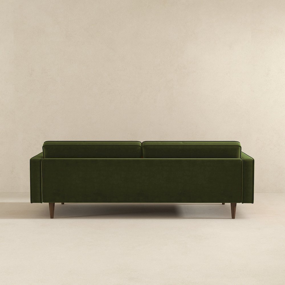 Casey Mid Century Modern Olive Green Velvet Sofa. Picture 4