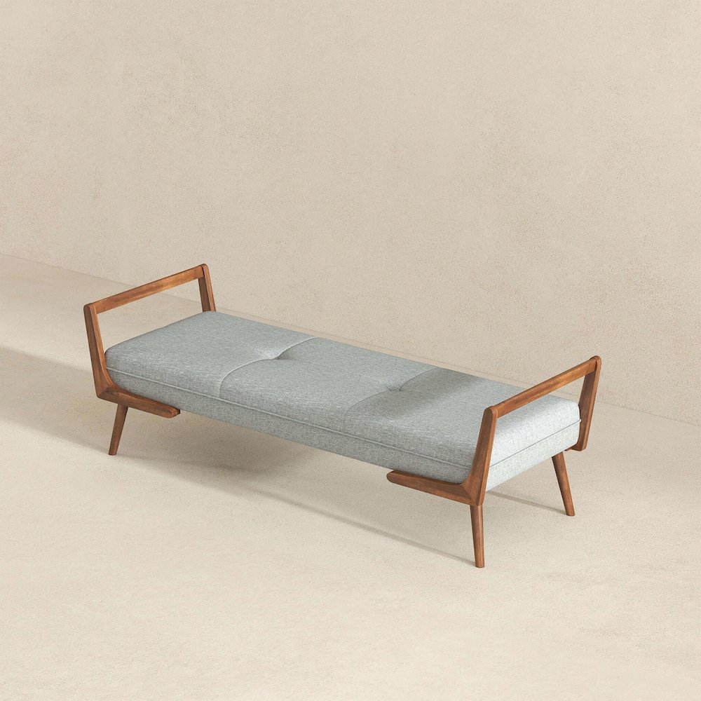 Cora Mid Century Modern Grey Fabric Bench. Picture 7