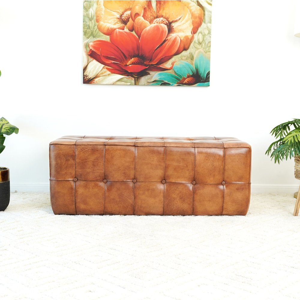 Benjiro Tan Leather Bench. Picture 4