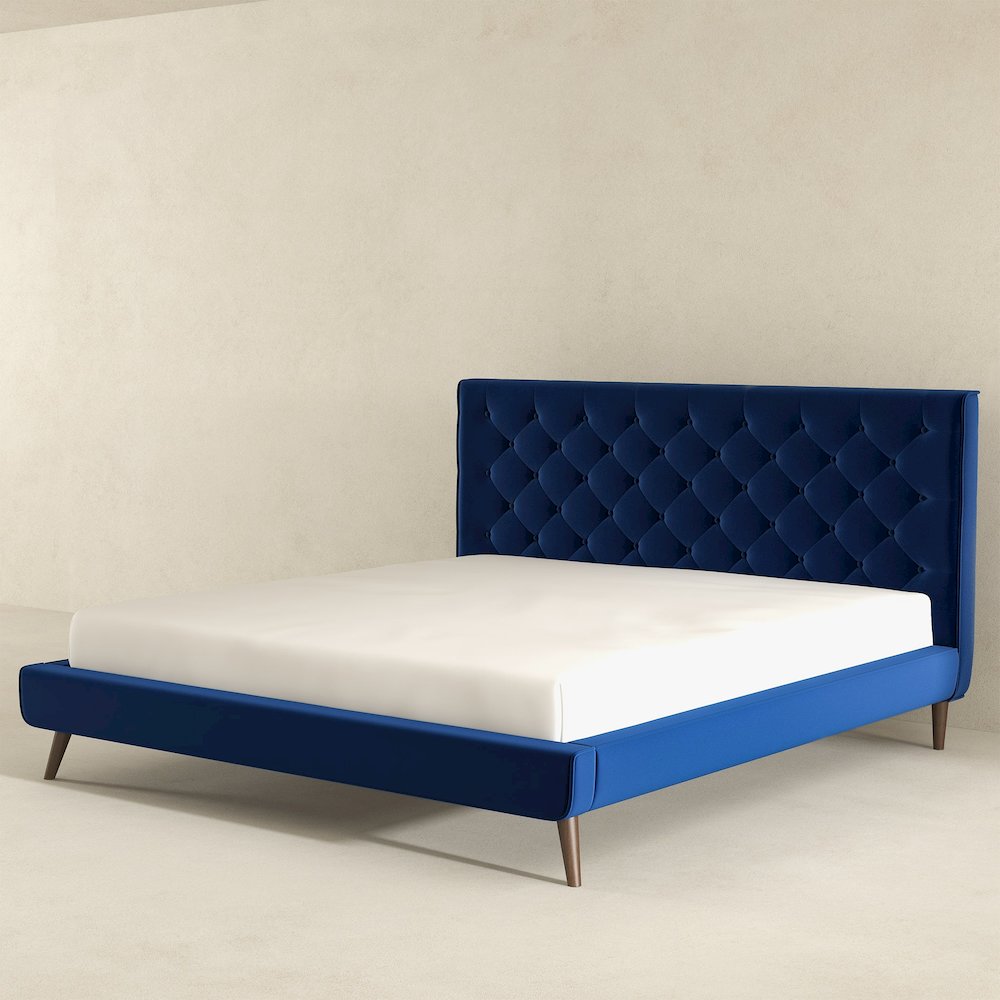 Dillon Blue Velvet Platform Bed (King Size). Picture 5