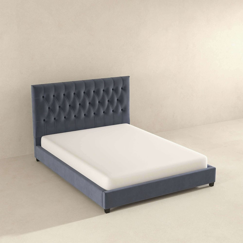 Donald Mid Century Modern Grey Velvet Platform Bed King. Picture 5