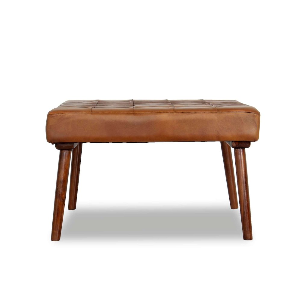 Mark Mid-Century Tufted Square Genuine Leather Upholstered Ottoman in Tan. Picture 1