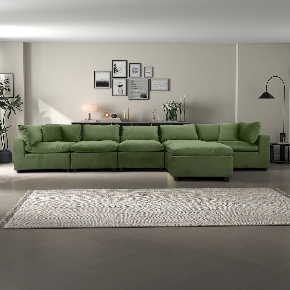 Hayward Olive Green Velvet Modular Sectional Sofa. Picture 6