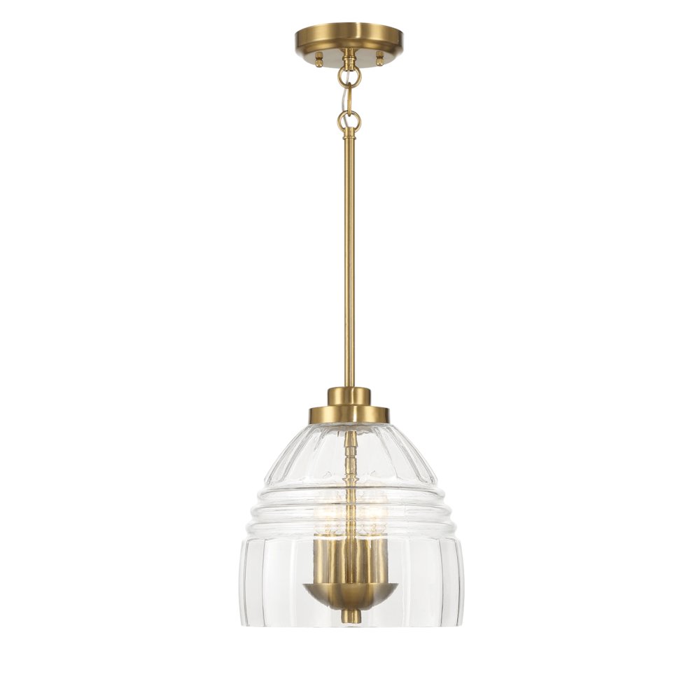 Ember Three Candle Lights Chain Pendant With Clear Glass - Satin Brass. Picture 3