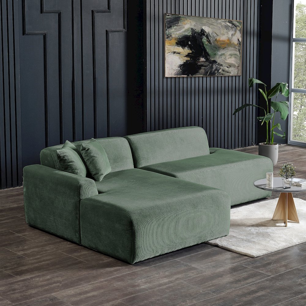 Mar Sectional Green Corduroy Sofa (Left Facing). Picture 3