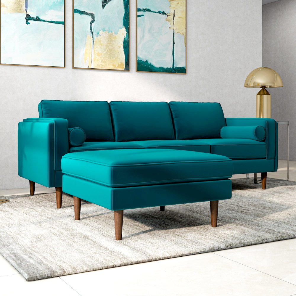 Amber Mid-Century Modern Square Upholstered Ottoman. Picture 6