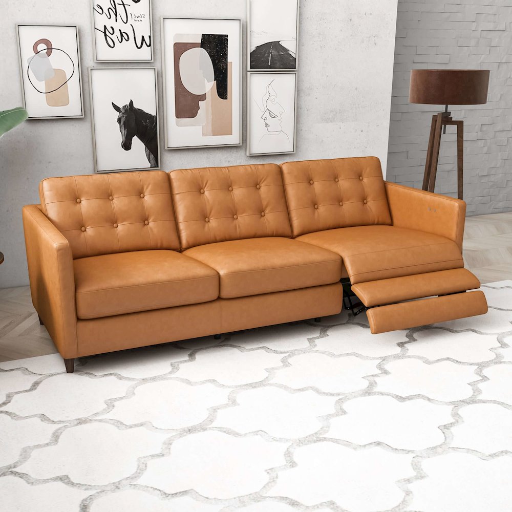 Christopher Tan Leather Electric Inclining Sofa. Picture 1