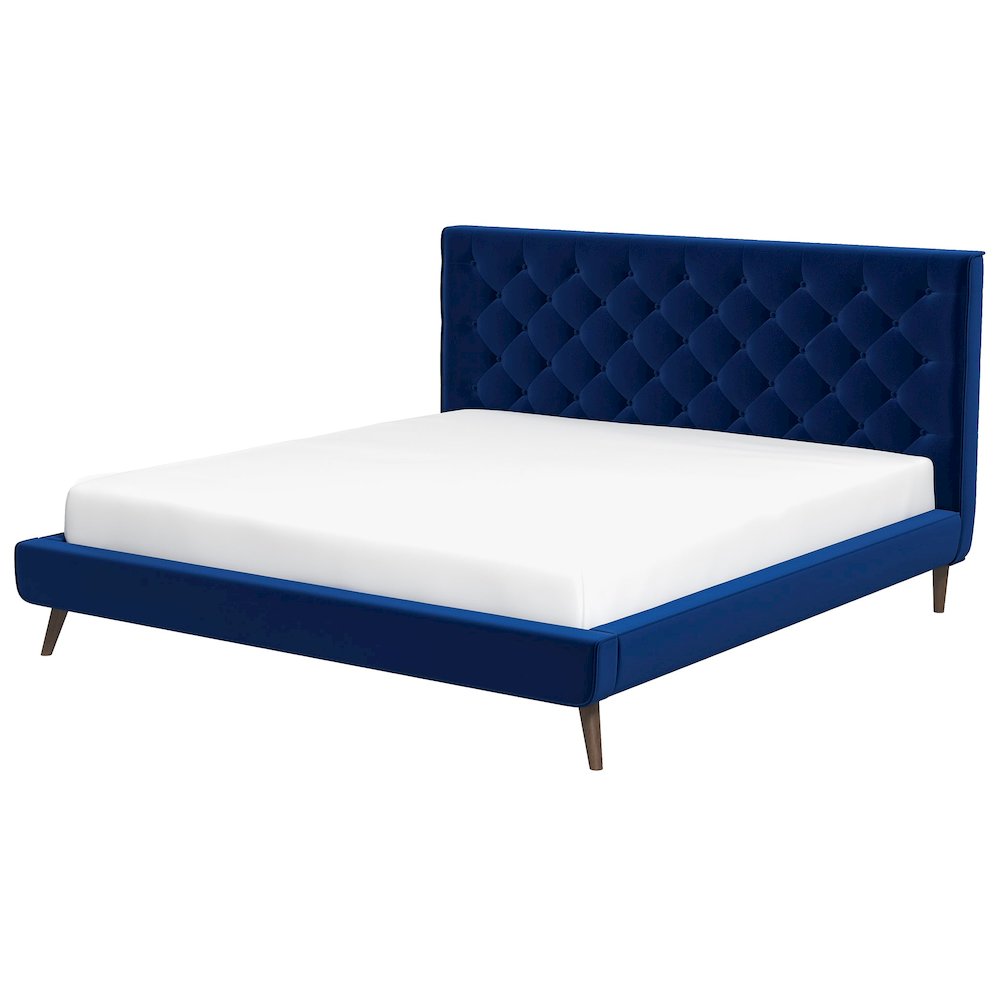Dillon Blue Velvet Platform Bed (King Size). Picture 7