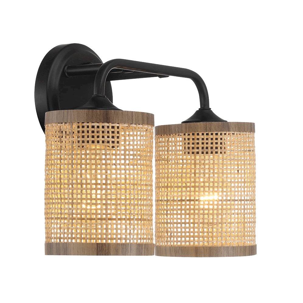 Quell 2-Light Rattan Wall Sconce with Black Metal Finish. Picture 4