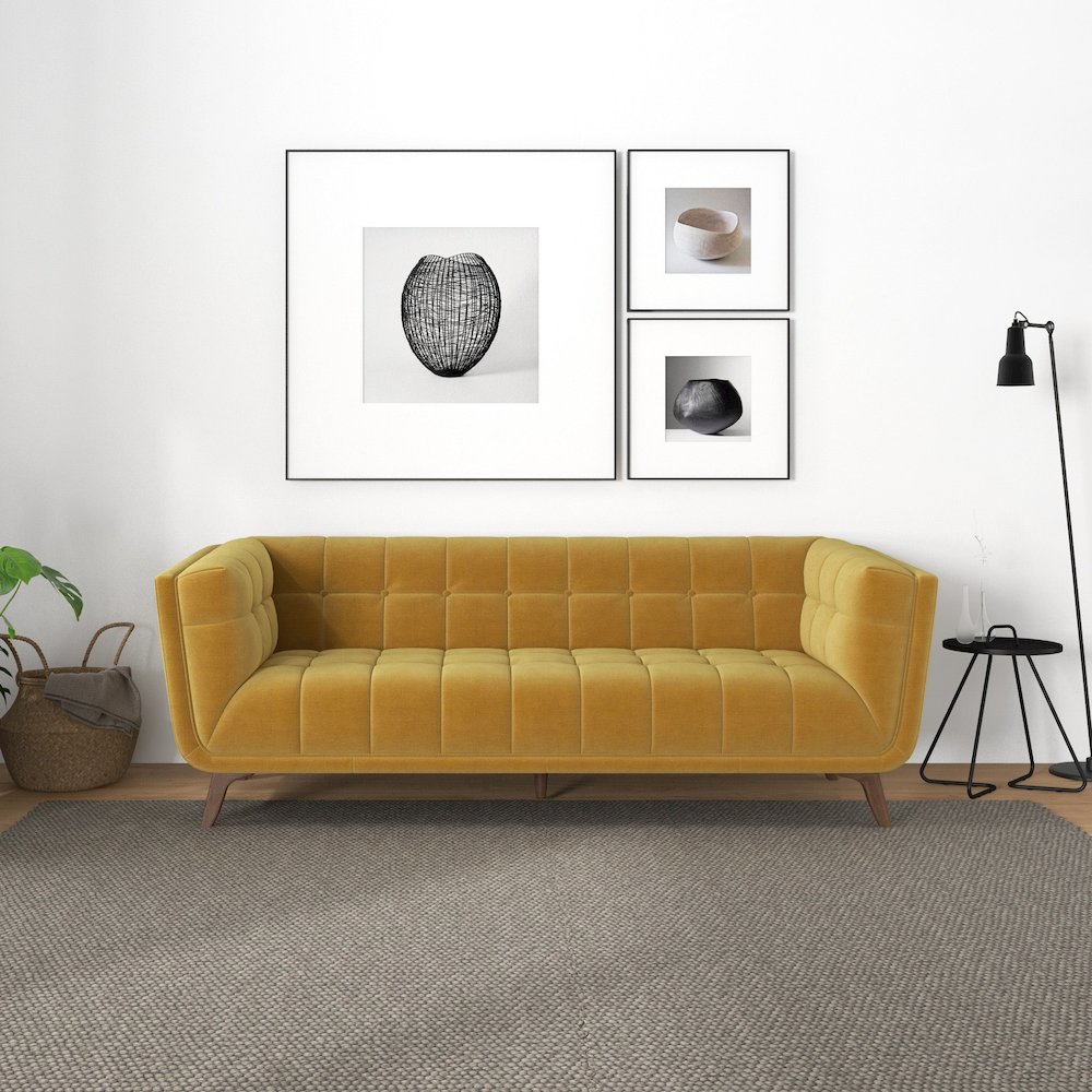 Addison Large Gold Velvet Sofa. Picture 1