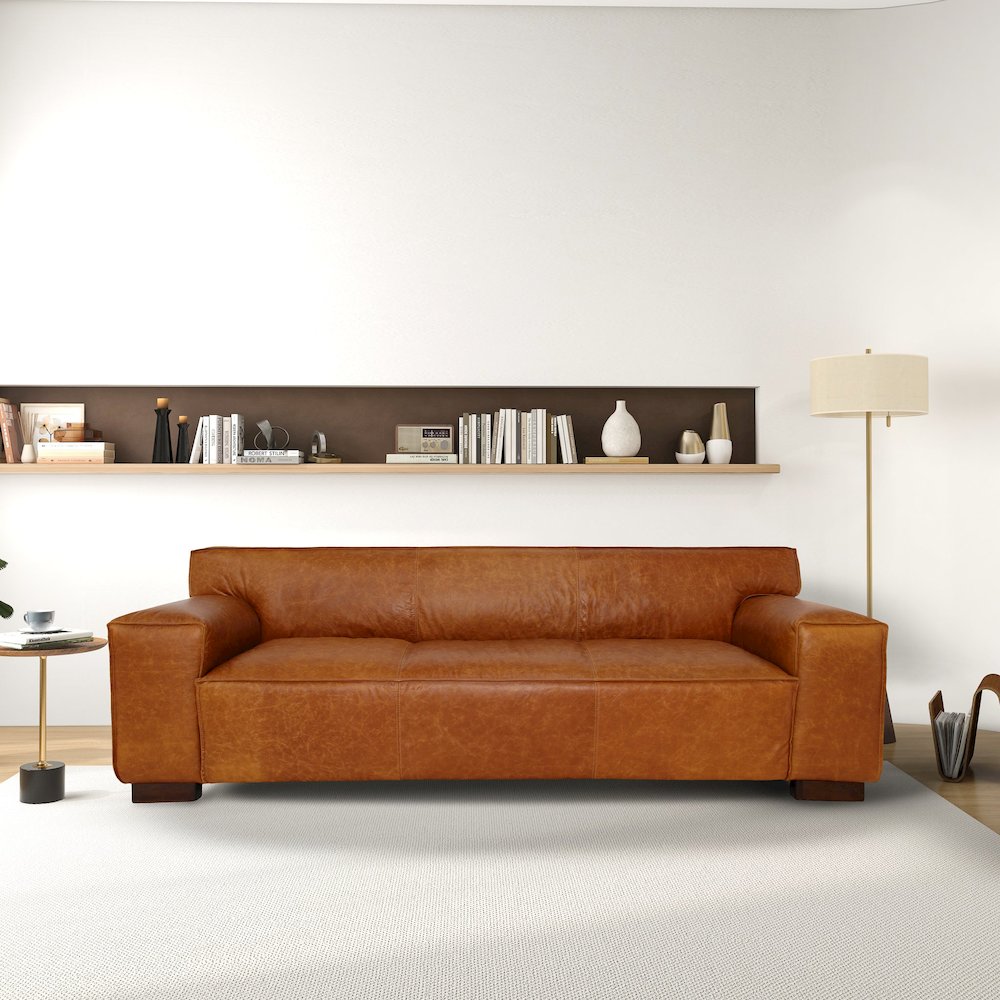 Morgan Waxy Cognac Leather Sofa. Picture 2