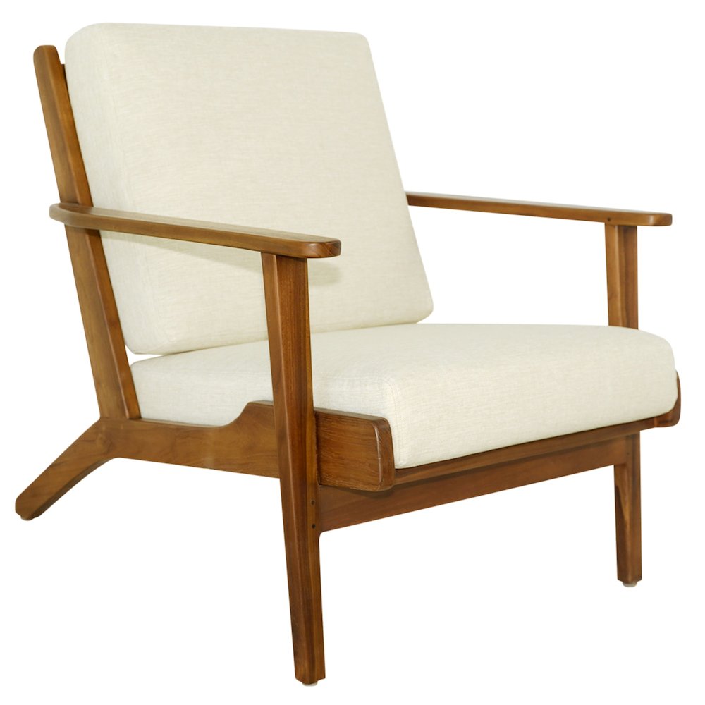 Connor Solid Wood Linen Lounge Chair - Cream. Picture 2