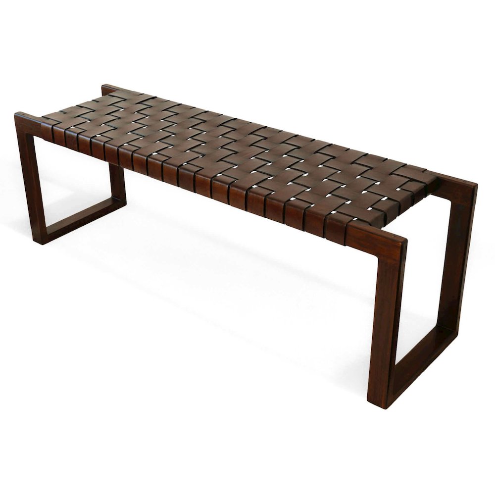 Christina Tan Leather Bench. Picture 1