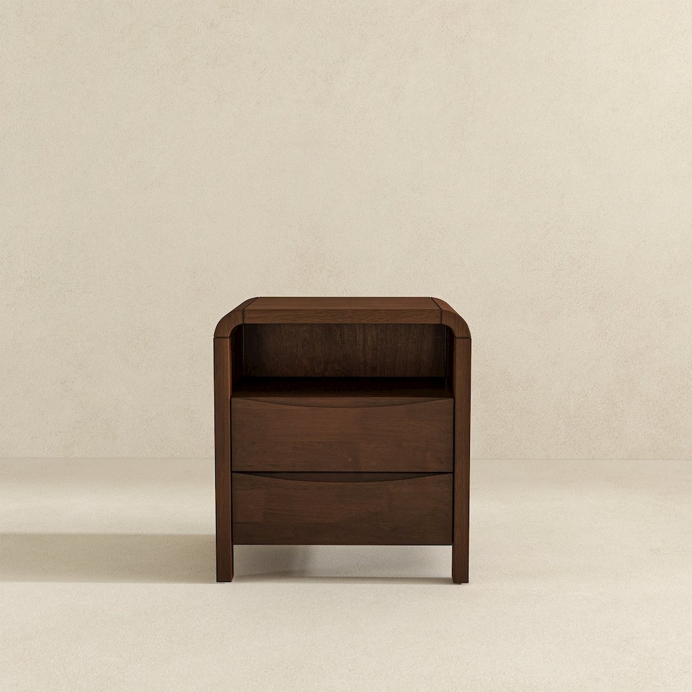 Lionel Mid Century Modern Solid Wood Nightstand 2-Drawer. Picture 5