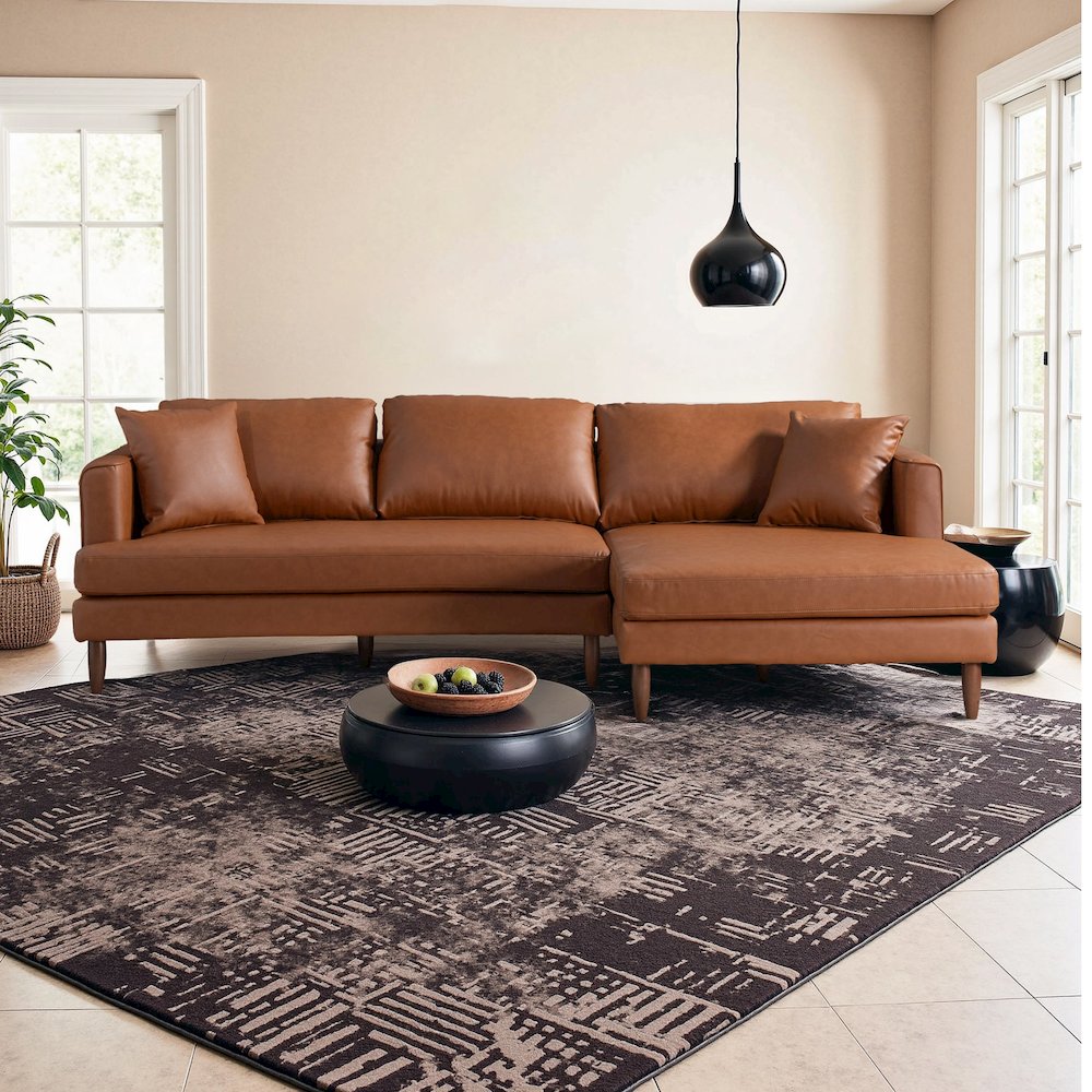 Blake L-Shaped Cognac Vegan Leather Sectional Sofa Right Facing. Picture 1