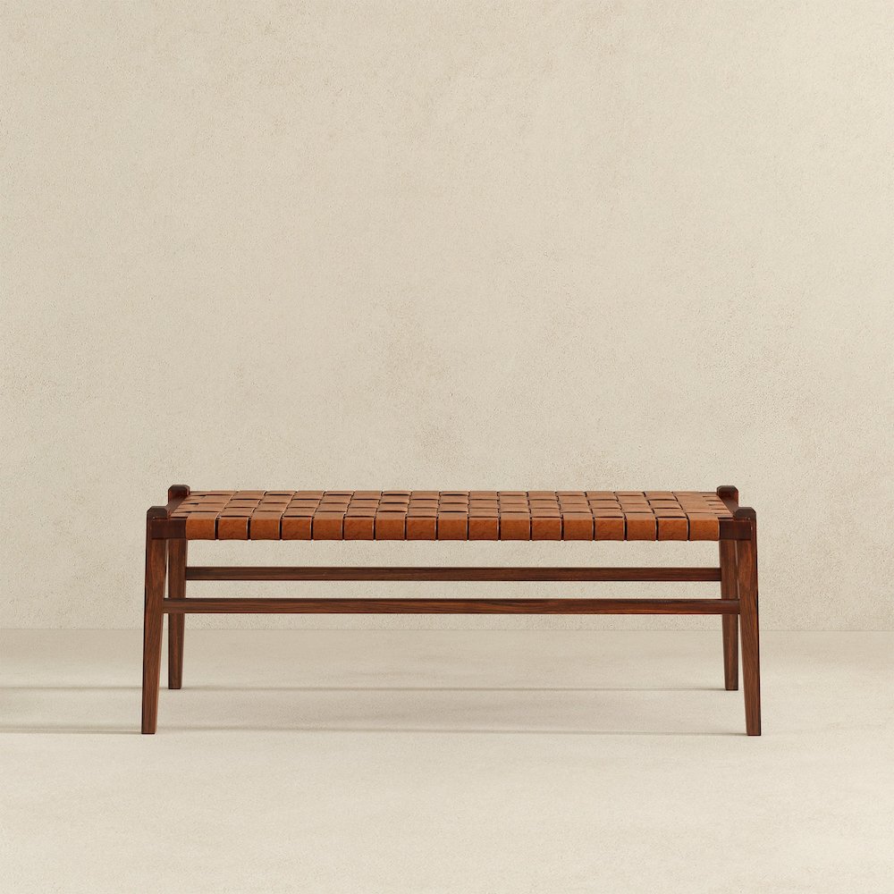 Cody Tan Leather Bench. Picture 5