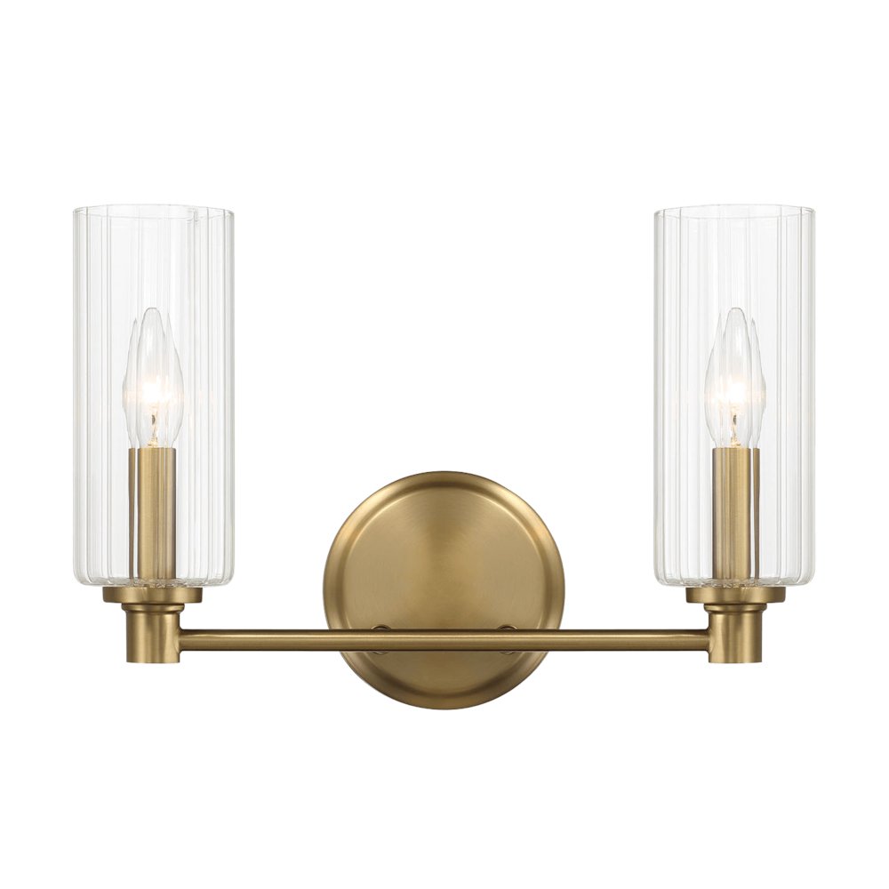 Regal Double Light Vanity With Clear Ribbed Glass - Satin Brass. Picture 2