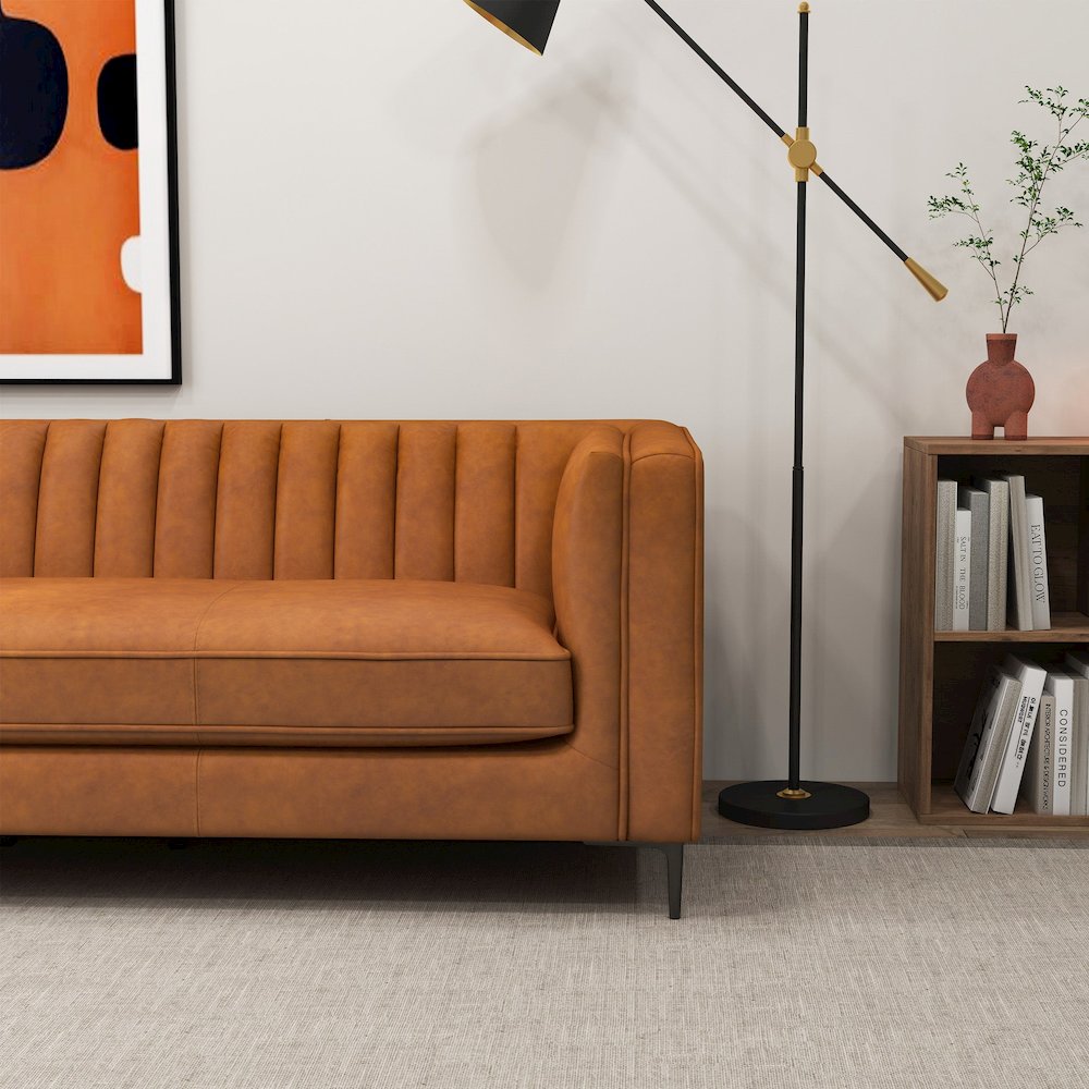 Angelina Cognac PU Leather Sofa 84". Picture 4