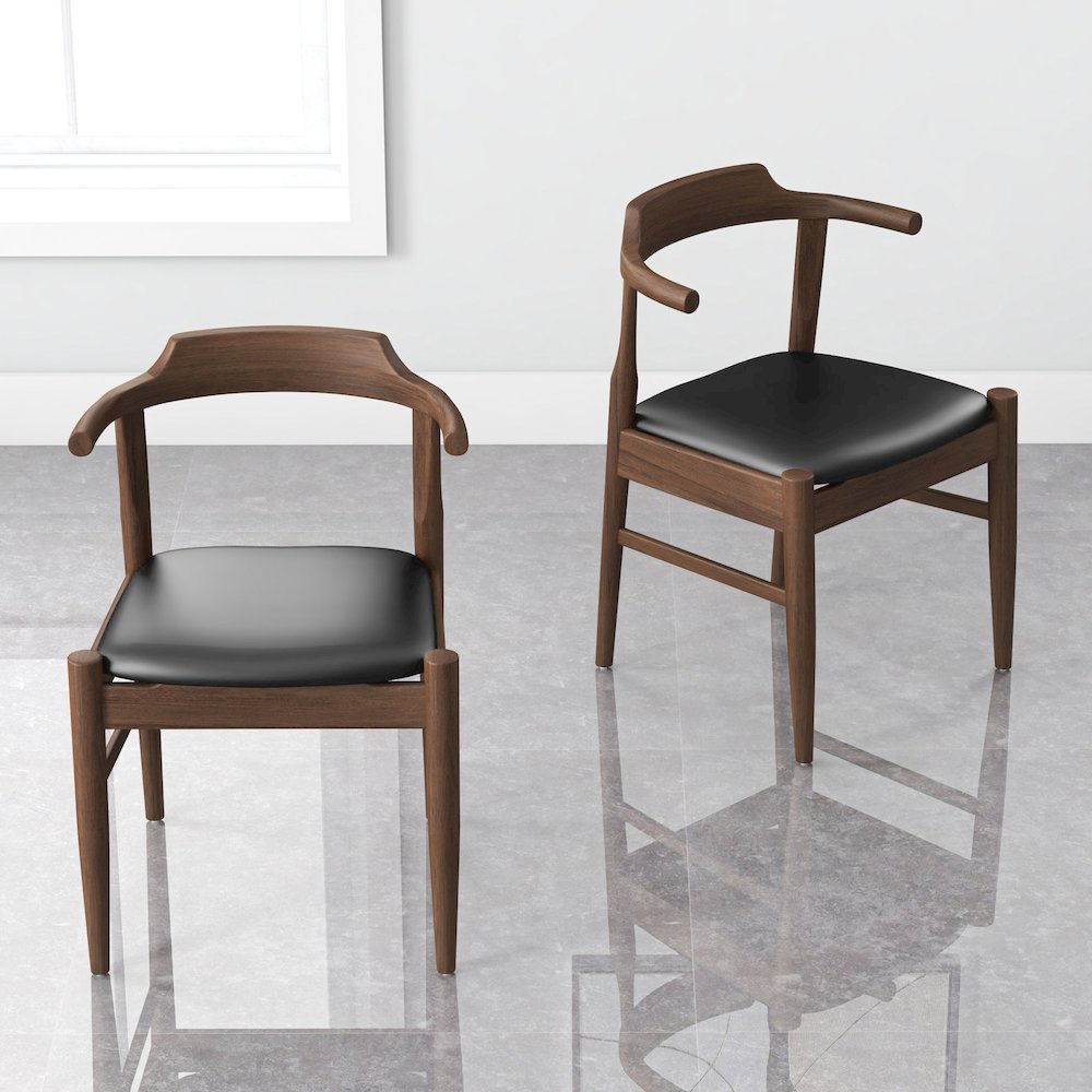 Leon Mid-Century Modern Black Vegan Leather Dining Chair (Set of 2). Picture 2