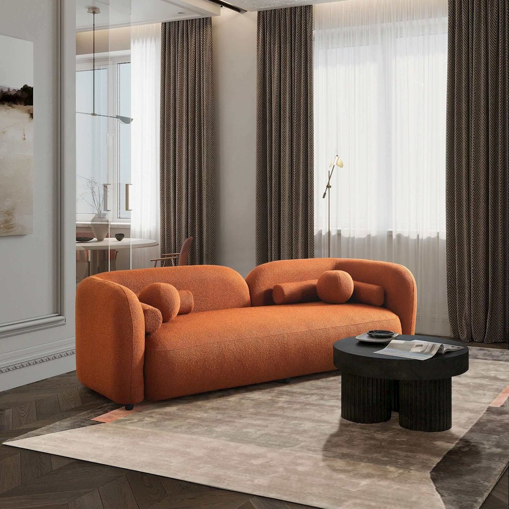 Donna Japandi Style Burnt Orange Boucle Sofa. Picture 2
